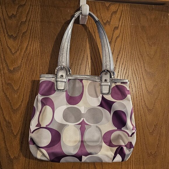 Coach Poppy Metallic Pink Outline Hallie Tote Purse - Picture 1 of 5